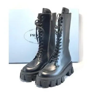 Prada Shoes Prada Lug Sole Nopockets Tall Leather Combat Boots